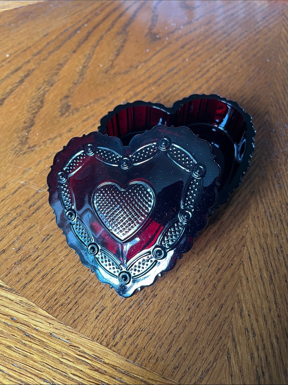 Vintage Avon 1876 Cape Cod Ruby Red Heart-Shaped Trinket Box with Lid